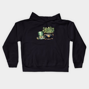 Leprechaun Hat and A Pot of Gold Coins and Clover Kids Hoodie